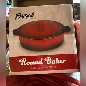 Parini Cookware Red Round Baker nonstick ceramic covered-new